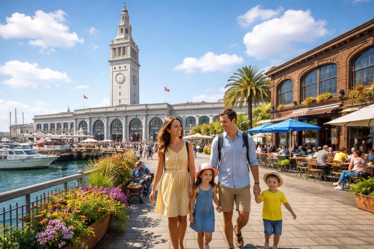 découvrez l'embarcadero ferry building, un lieu parfait pour une journée en famille avec ses marchés, restaurants et vues imprenables sur la baie.