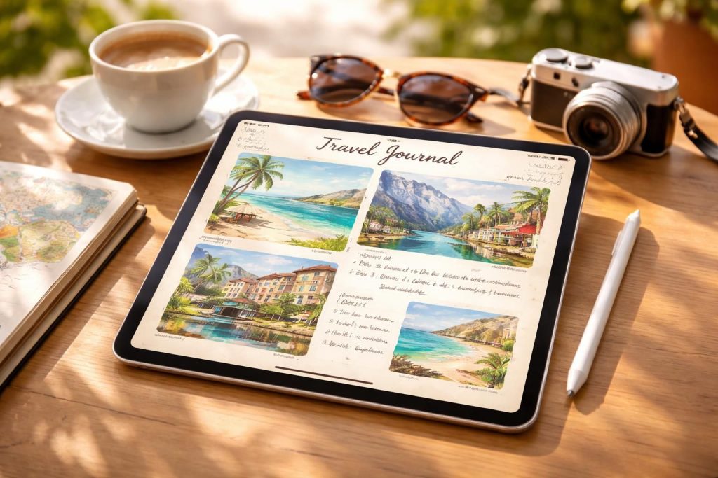 découvrez comment créer un carnet de voyage numérique sur ipad pour immortaliser vos vacances avec des textes, photos et dessins, facilement et de manière créative.