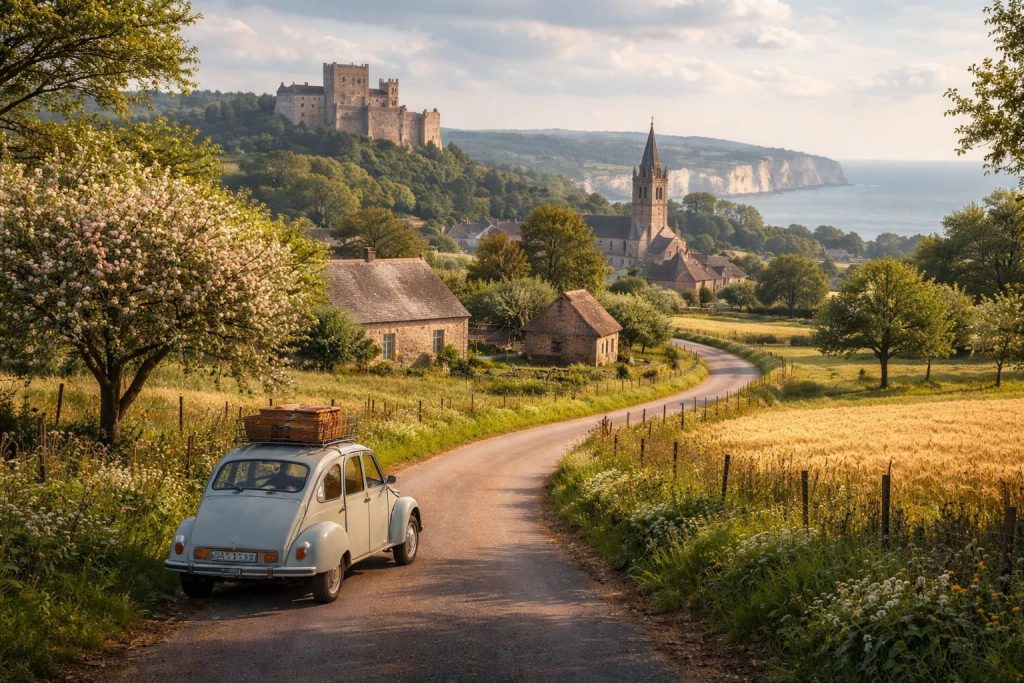 découvrez la normandie à travers un road trip unique alliant histoire et paysages magnifiques. partez à l'aventure et explorez châteaux, plages et villages authentiques.