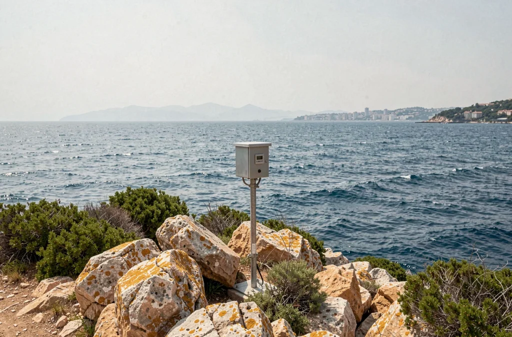 Station de mesure de la température de l'eau en mer près de Nice sur la Côte d'Azur