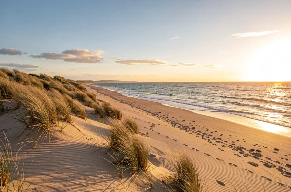 Dunes et plage de sable d'Oye-Plage sous un ciel clair